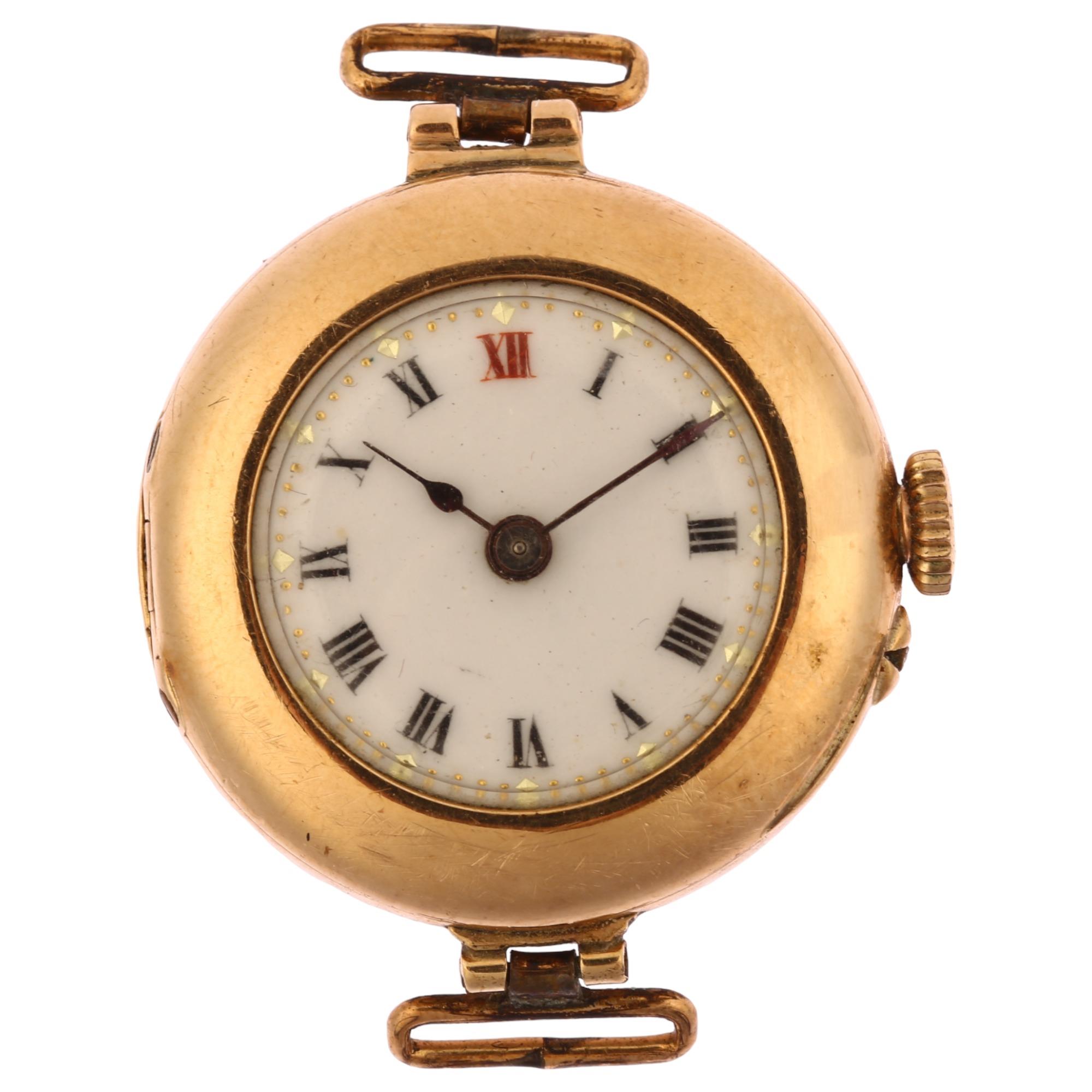 A First World War Period 9ct rose gold Officer's trench style mechanical wristwatch head, white