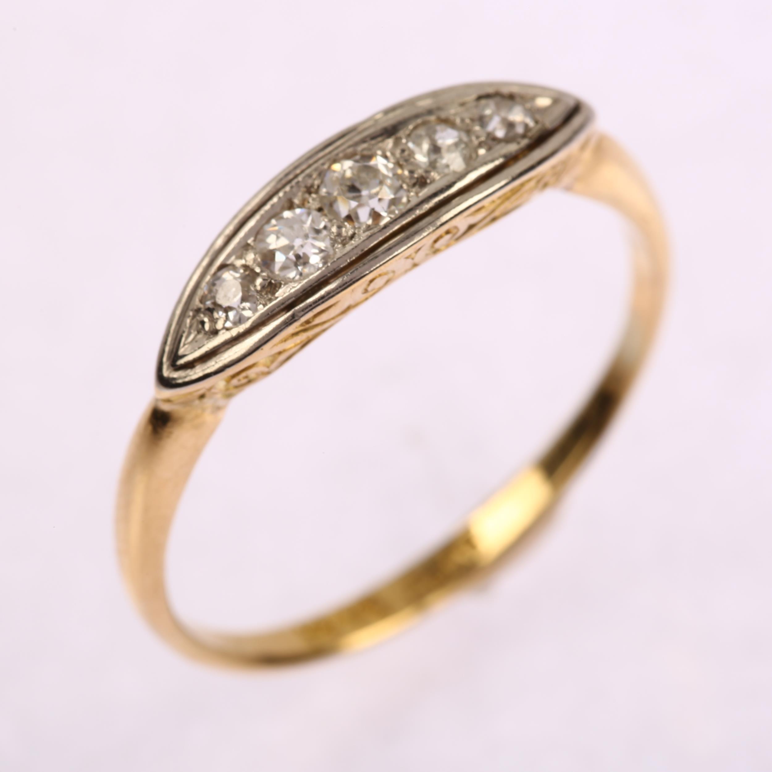 An early 20th century 18ct gold graduated five stone diamond half hoop ring, platinum-topped set - Image 2 of 4