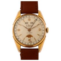 LE PHARE - a gold plated stainless steel De Luxe triple calendar moonphase mechanical wristwatch,