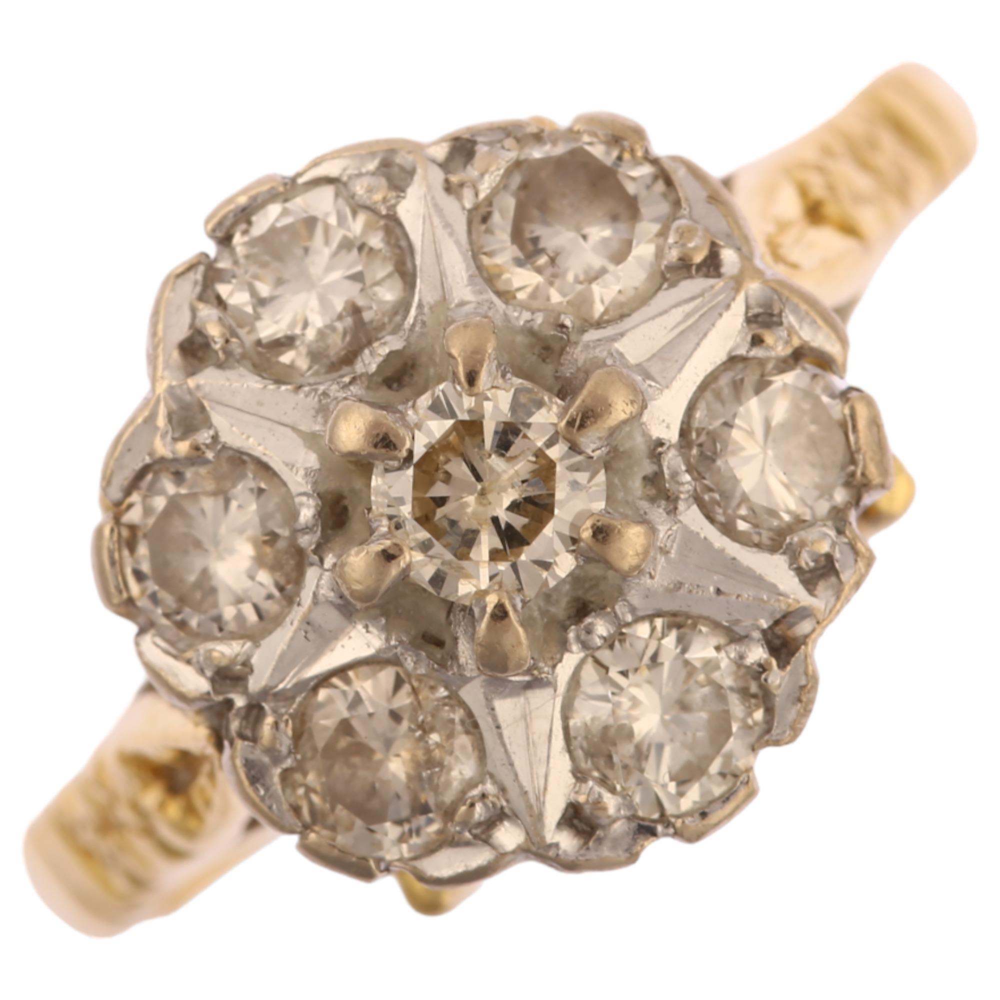 A late 20th century 18ct gold diamond flowerhead cluster ring, set with modern round brilliant-cut