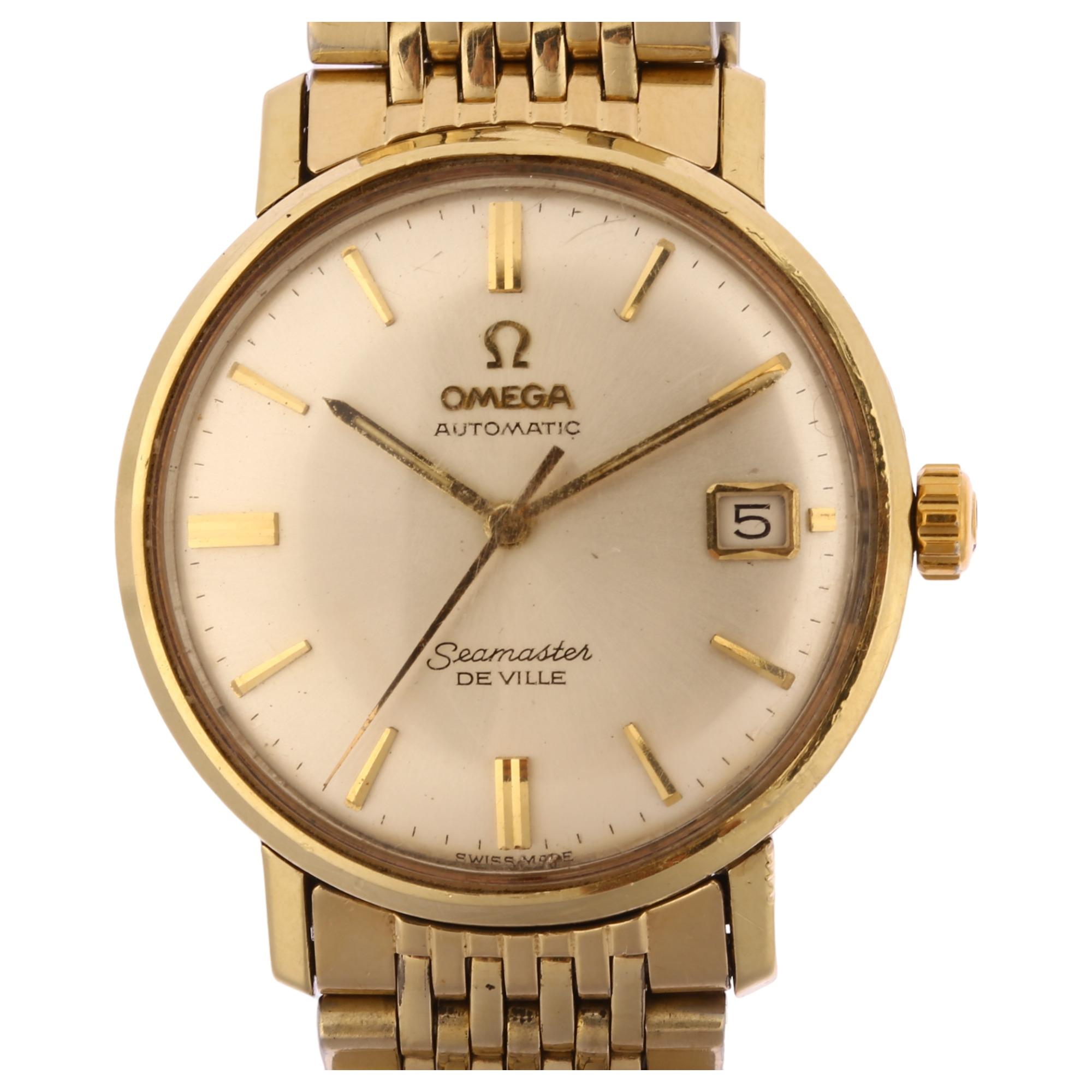 OMEGA - a gold plated stainless steel Seamaster De Ville automatic bracelet watch, silvered dial