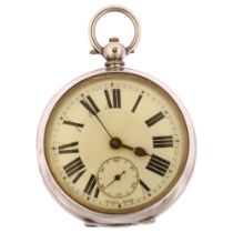 An early 20th century silver-cased open-face key-wind pocket watch, white enamel dial with Roman