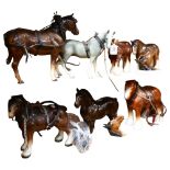 A large collection of animal ornaments, including horses, Pendelfin figures, Beswick figures and