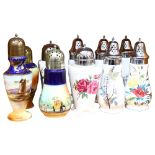 A group of 10 ceramic sugar casters, including 7 Midwinter in various patterns, tallest 18cm, with