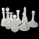 A group of 8 glass decanters, including Edinburgh Crystal, H34cm