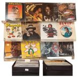 A quantity of vinyl records, various genres, including such artists as Johnnie Cash, Jimi Hendrix,