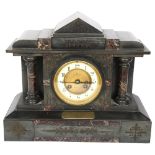 A slate cased mantel clock with marble columns, H30cm