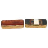 2 gilt-metal and banded agate and hardstone rectangular boxes, 1 fitted with an interior hinged