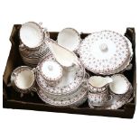 Spode Fleur De Lis brown and white patterned dinner service and matching tea set for 8 people,