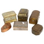 A group of brass and copper boxes, and a 19th century copper snuffbox (6)