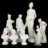 A group of 8 alabaster Parian Ware and plaster busts and figures, including Caesar, and Aphrodite,