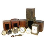 A group of Victorian and early 20th century leather carriage clock travelling cases, a brass