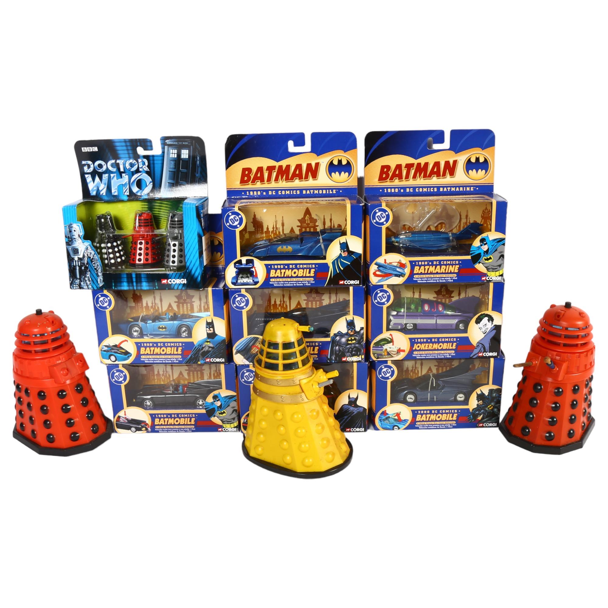 DOCTOR WHO - 2 similar Vintage Tomy plastic toy Daleks, H16cm, and a yellow Marx Toys Vintage