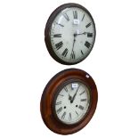 A walnut-framed 8-day dial wall clock, dial width 40cm, and another wall clock