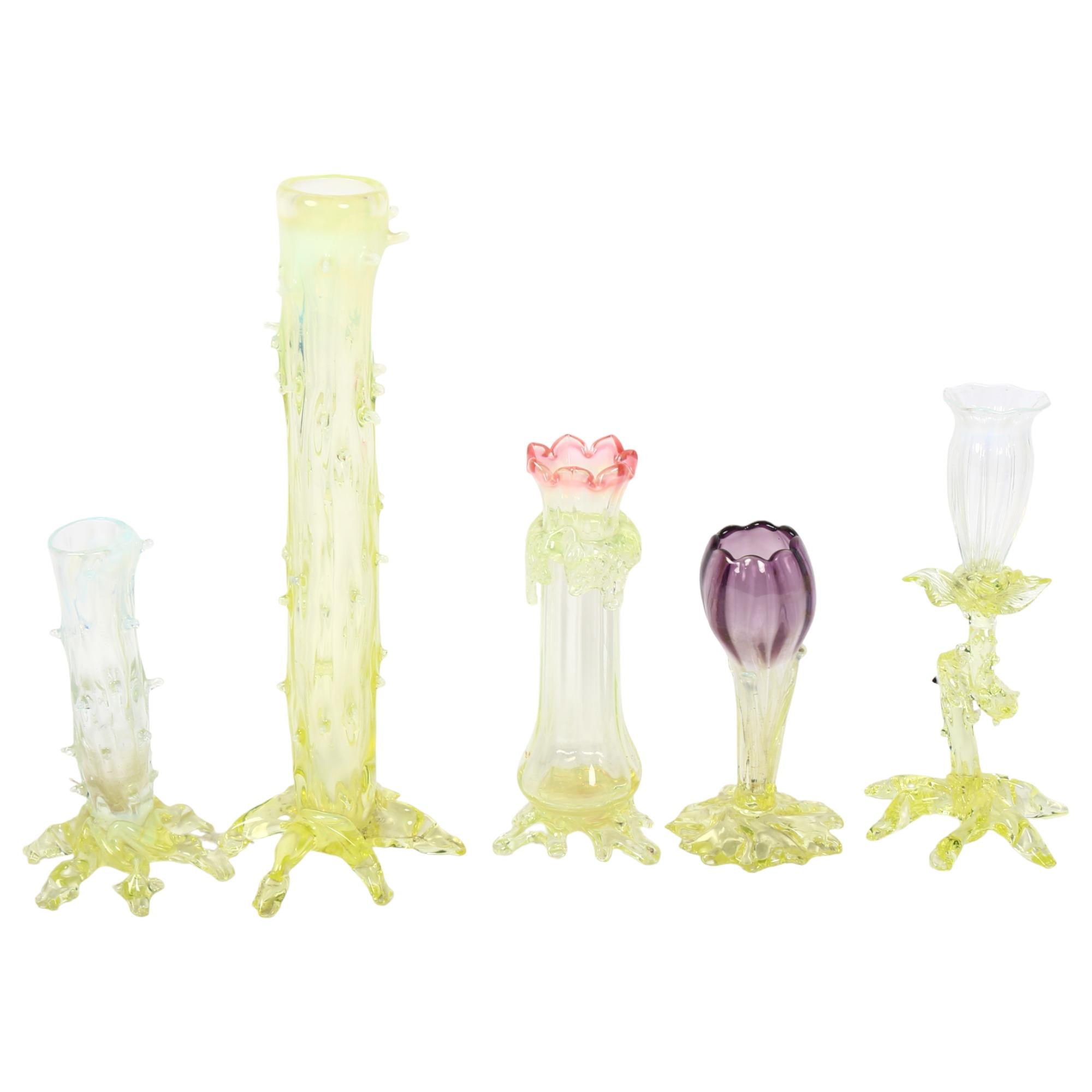 A group 5 items of Victorian form glass, including a crocus design specimen vase, tallest 26cm