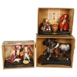 3 Japanese National doll groups, pine cased