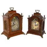 2 similar Warmink mantel clocks, with moonphases and cast-brass mounts, tallest 27cm overall