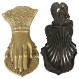 A Victorian cast-metal paper clip, impressed J & J Patentes Birmingham, and a cast-brass hand design