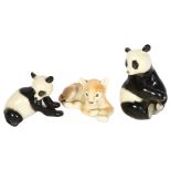 A group of 3 USSR animals, comprising 2 pandas and a lion cub, tallest 12.5cm