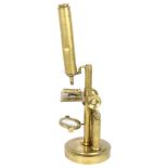 An Antique brass microscope (no maker's marks), overall height 46cm