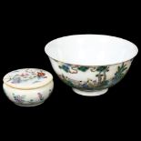 A Chinese famille vert footed bowl, with painted figural scene, diameter 16cm, and an Oriental