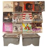 A quantity of vinyl LPs, soul funk in genre, including such artists as Rick James, Stevie Wonder,