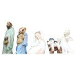 2 Oriental figures, a NAO baby, a Lladro child in rocking chair, and Lladro angel musician, 15cm