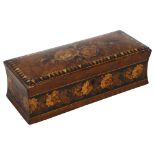 A Victorian Tunbridge Ware glove box, L25cm, floral decoration and triangular border Several areas