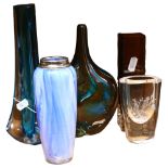 An Art glass vase with silver rim, a Mdina vase, an Orrefors pot with engraved bird, and 2 others,