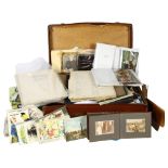 A suitcase of postcards, ephemera, cigarette cards etc