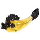 A coloured glass fish sculpture, L13cm, engraved signature to base L C Tiffany, tail has chip