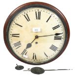 19th century wall clock with fusee movement, lacking pendulum and key, diameter 35cm overall