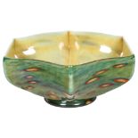 An Art glass hexagonal bowl, with green ground, 26cm across