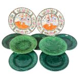 6 Victorian green Majolica plates, 22cm, and 2 Oriental plates