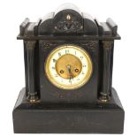 A black slate cased mantel clock, H31.5cm