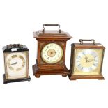 An oak-cased small mantel clock, with brass mounts, H24cm overall, a Metamec quartz clock, and