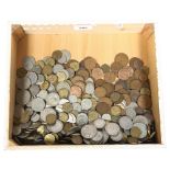 A box of British pre-decimal coinage, comprising half crowns, sixpences, threepenny bits etc