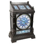 A Victorian Aesthetic Movement ebonised architectural mantel clock, probably designed by Lewis