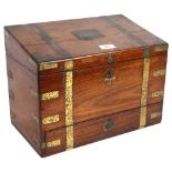 A Victorian mahogany and brass-bound travelling stationery case, H27cm, L36cm, D21cm