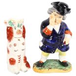 Staffordshire Toby figure with hat, H32cm, and a Staffordshire Spaniel