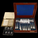 2 Edwardian silver plated fish services for 6 people, presented in 1 case, a cased set of plated