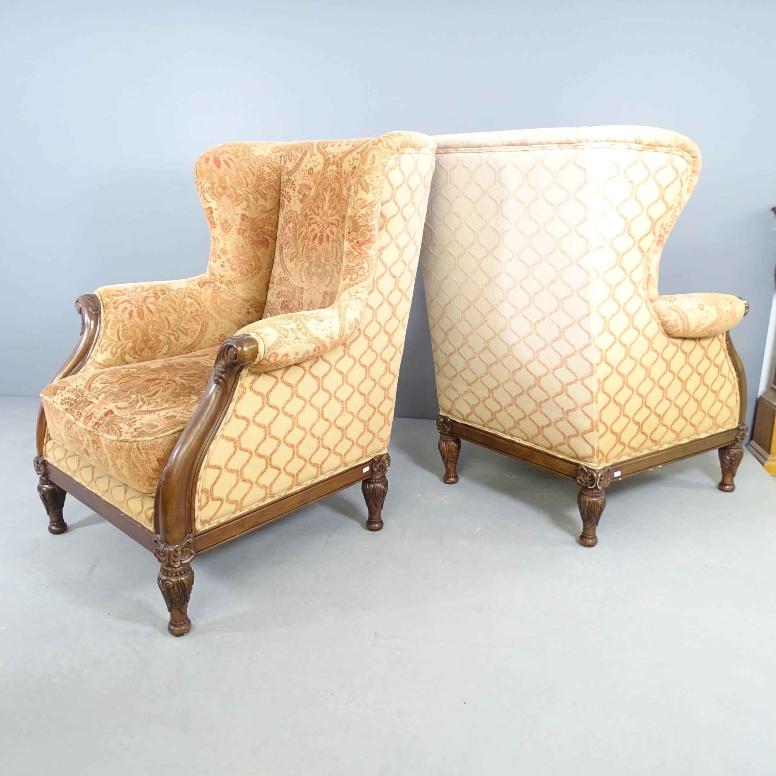 A pair of mahogany and upholstered George III style wingback armchairs. Overall 89x112x95cm, seat - Image 2 of 2