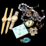 Various costume beads, necklaces, wristwatches etc