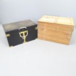 A Japanese black lacquered Kimono box with tray fitted interior, and a Japanese tea chest,