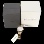 EMPORIO ARMANI - a lady's gold plated quartz wristwatch with a mother-of-pearl dial, unused and