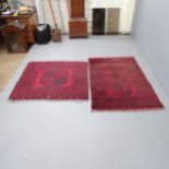 Two small red-ground Bokhara rugs. Largest 140x94cm. Square 110x110cm.