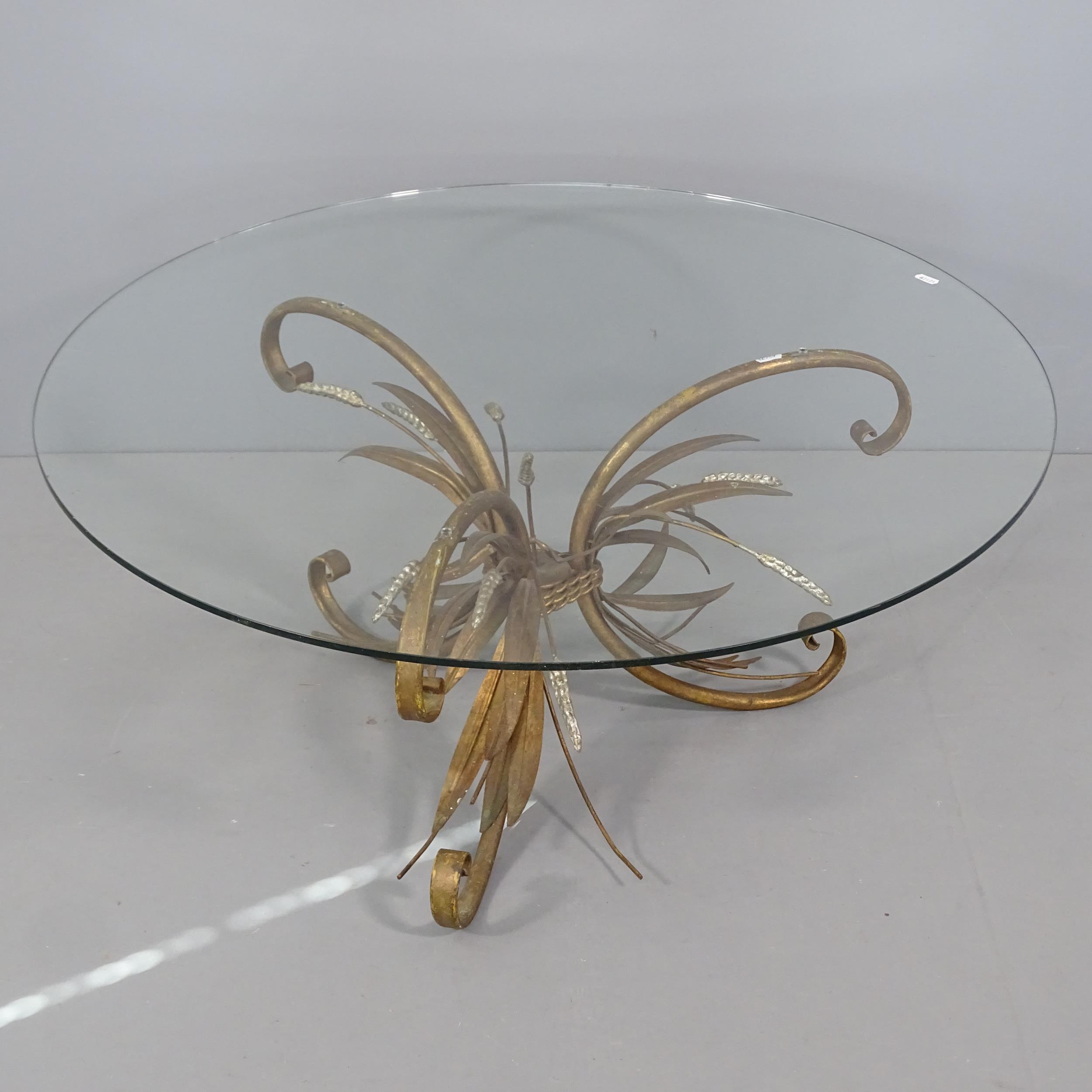 A Mid-Century French Hollywood Regency gilt and silvered metal Coco Chanel Wheatsheaf coffee table