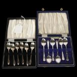 2 cased sets of silver coffee spoons