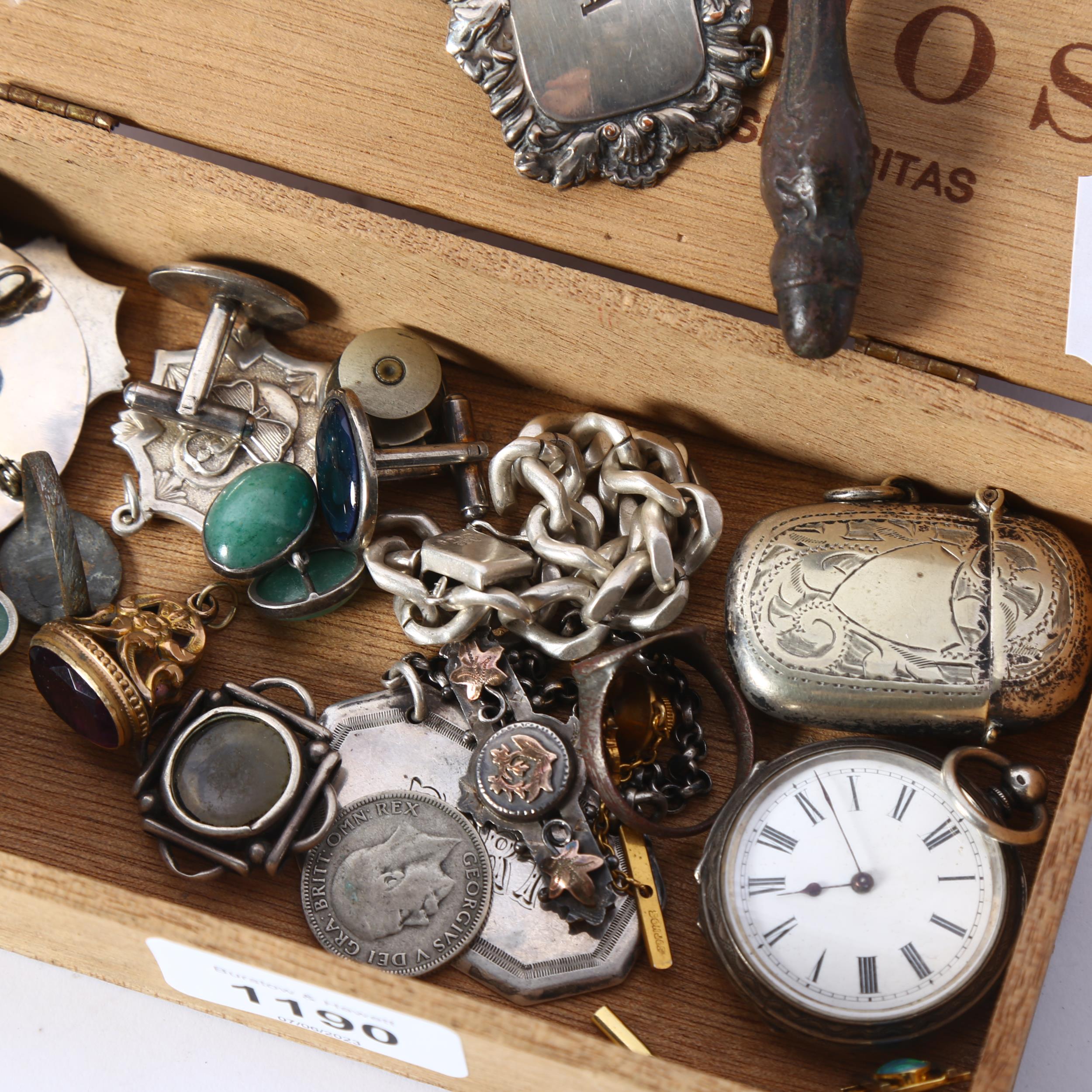 A group of silver and other items, including an open link bracelet, Continental silver fob watch, - Image 2 of 2