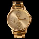 HUGO BOSS - a gent's Hugo Boss oversize gold plated quartz wristwatch with 3 subsidiary dials,